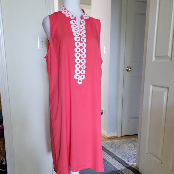 Pappagallo Coral Sleeveless Dress with White Detailing - Picture 1 of 8
